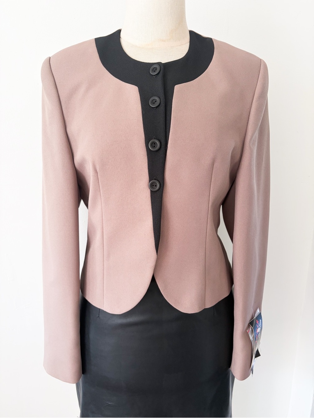 Vintage AGMIR Taupe and Black Cropped Blazer, Size S - Made in Europe